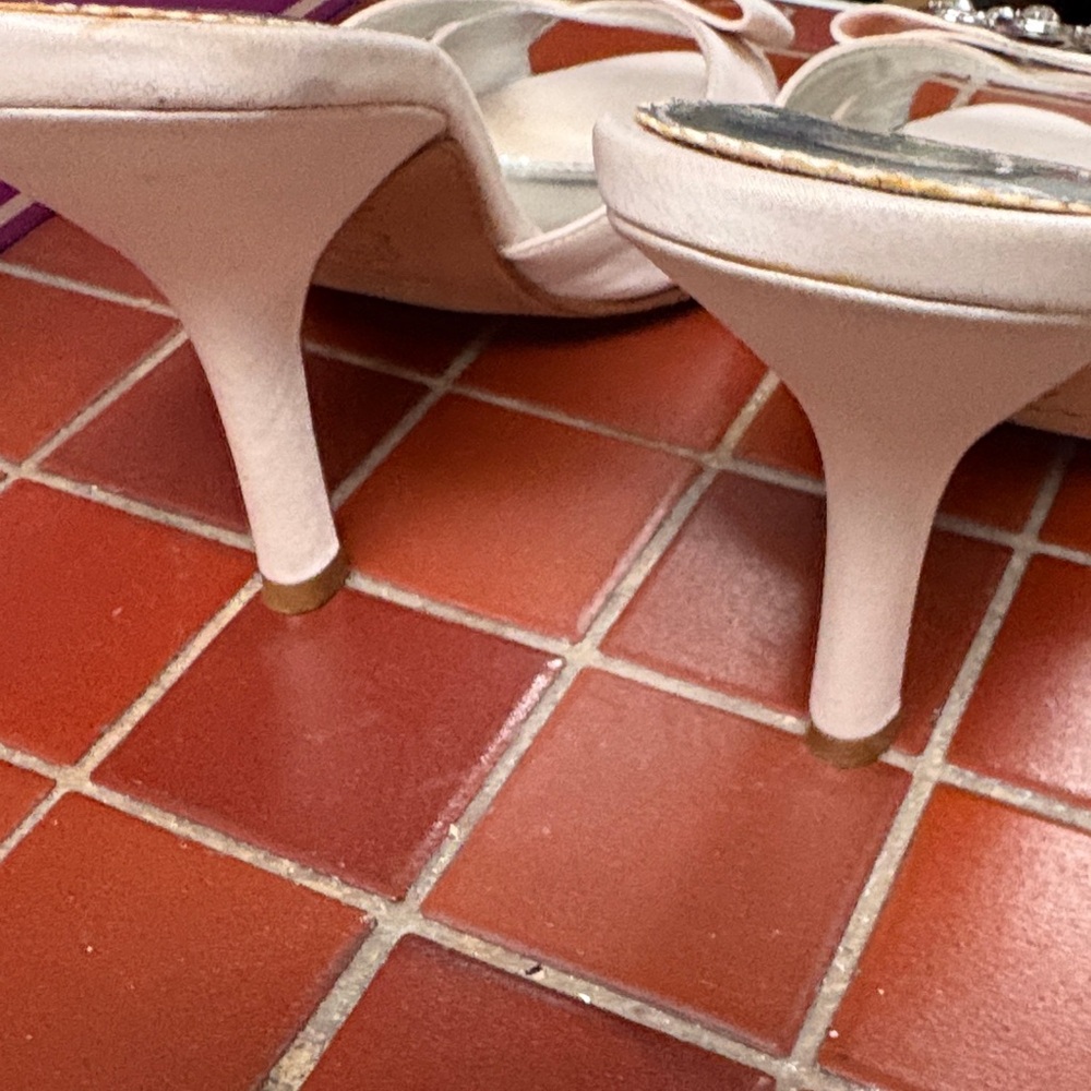 Nina Blush Satin Slide Mules with Crystal Flower - Picture 3 of 4